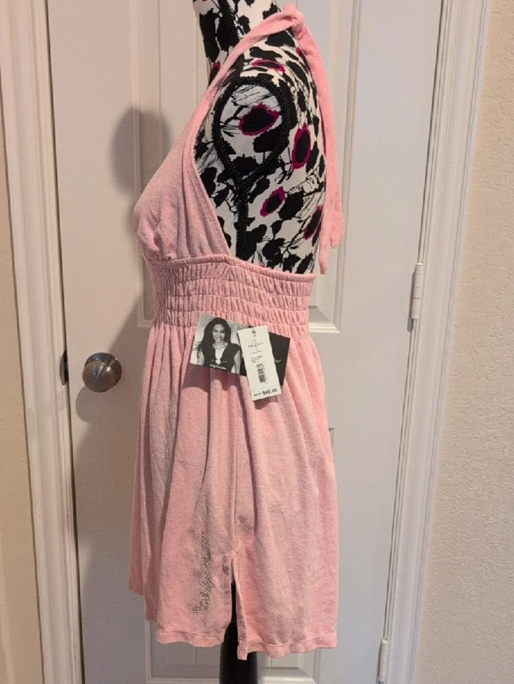Vintage Y2K Baby Phat Terry Cloth Halter Dress Coverup Pink Size Large